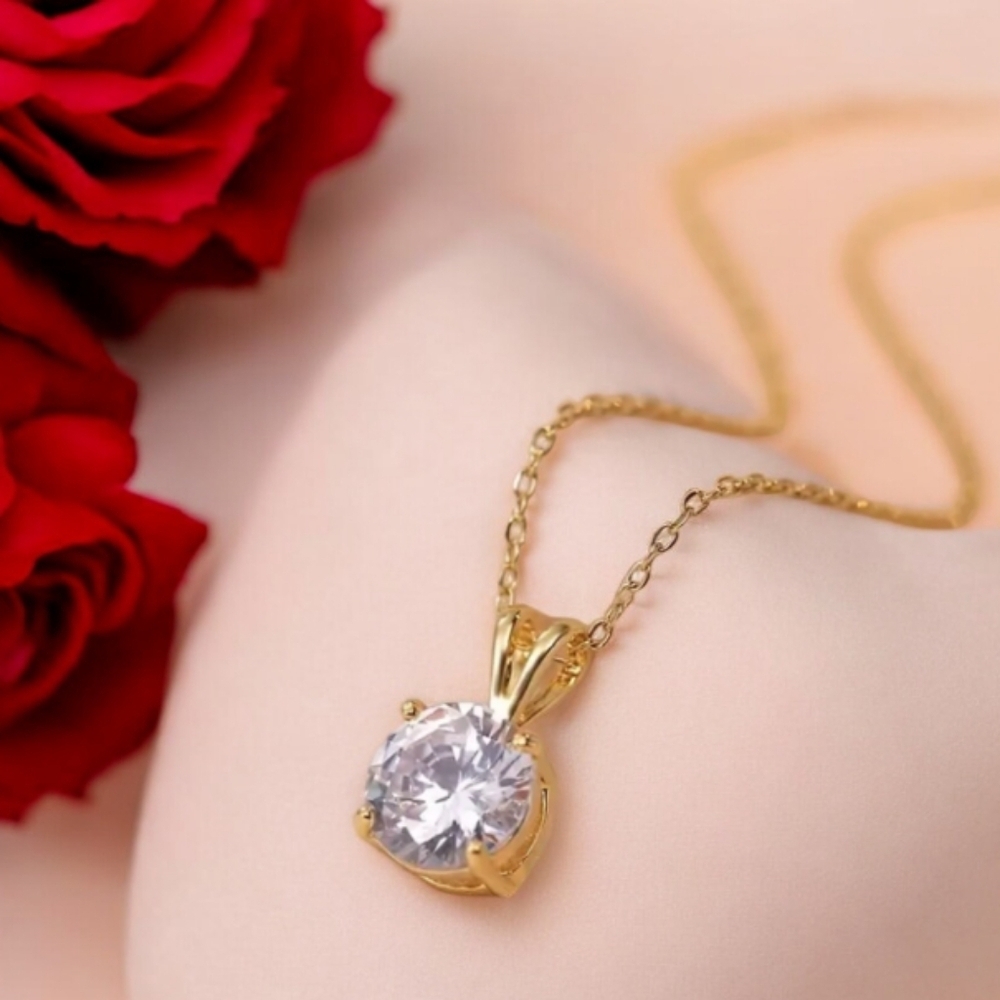 NEW 2ct Moissanite Solitaire 4 prong Pendant 18K Gold Necklace